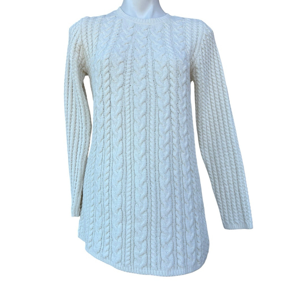 J Jill Chenille Cable Knit Sweater Tunic Women’s Small Cream White Long Sleeve
